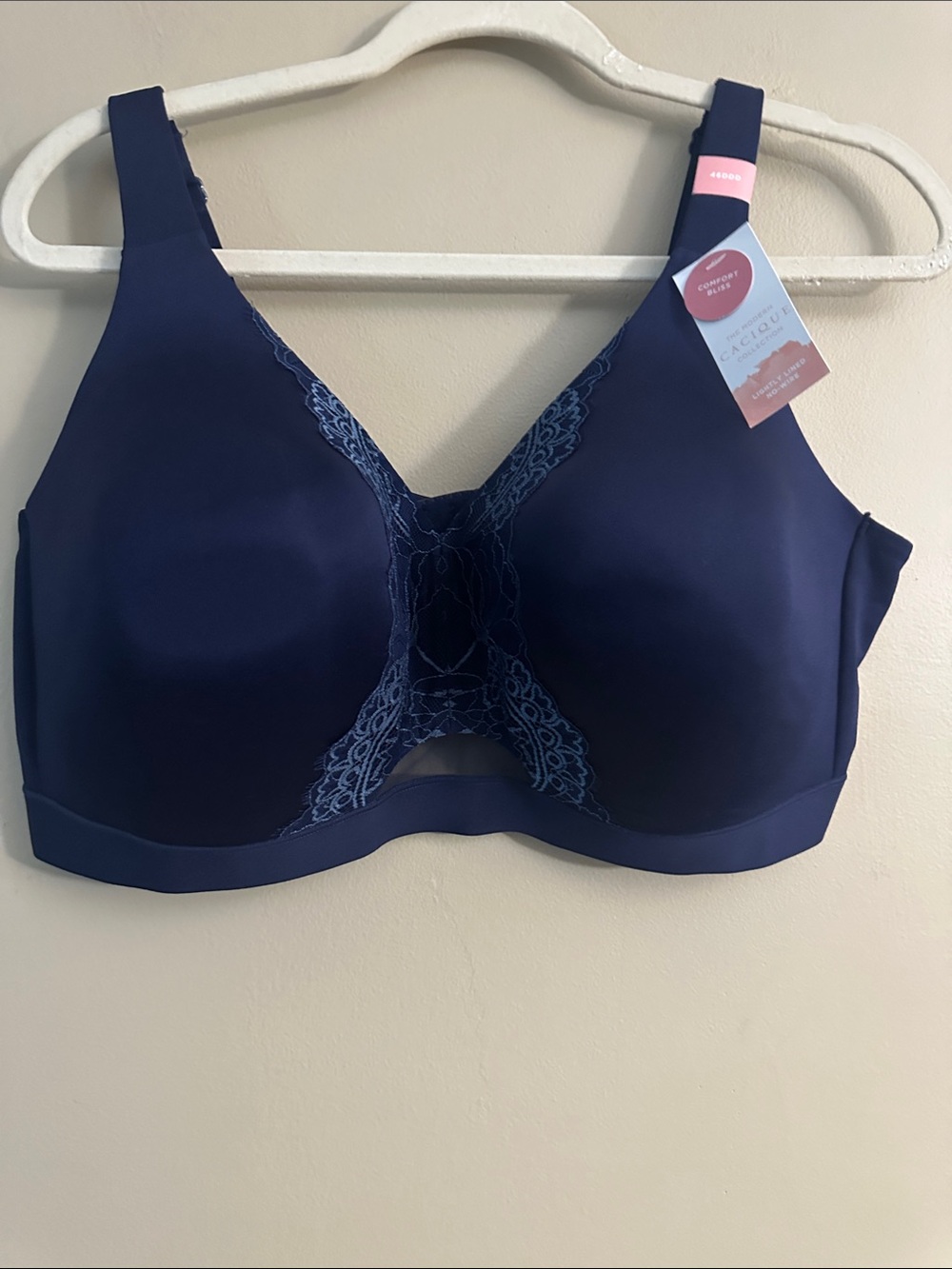 Cacique Navy Blue Lace-Accent Full Coverage Bra